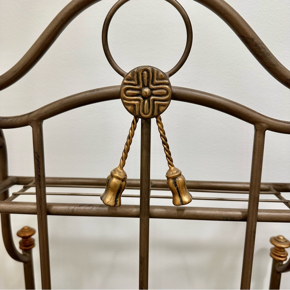 Vintage metal 2 tier wall table shelf gold brass tones tassels gorgeous like new - Picture 9 of 15